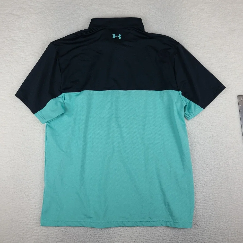 Under Armour The Performance Polo Shirt Mens XL Black Mint Blue Loose Heatgear